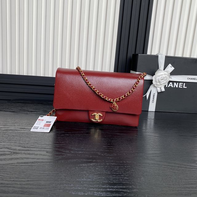 CC original grained calfskin medium flap bag AS5180 red