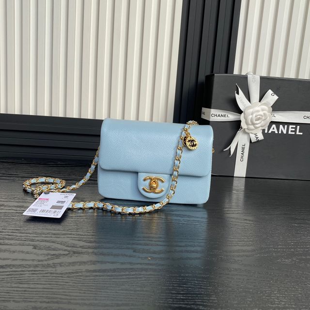 CC original grained calfskin mini flap bag AS5218 blue