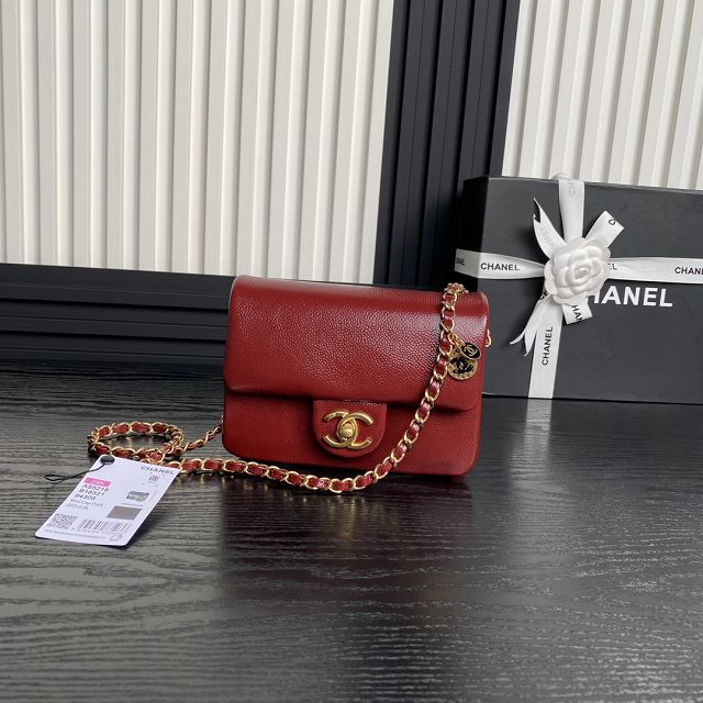 CC original grained calfskin mini flap bag AS5218 red