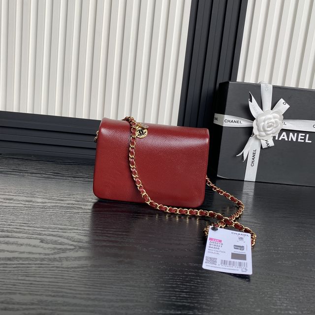 CC original grained calfskin mini flap bag AS5218 red