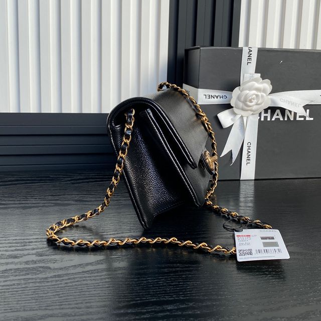 CC original grained calfskin small flap bag AS5186 black