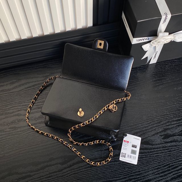 CC original grained calfskin small flap bag AS5186 black