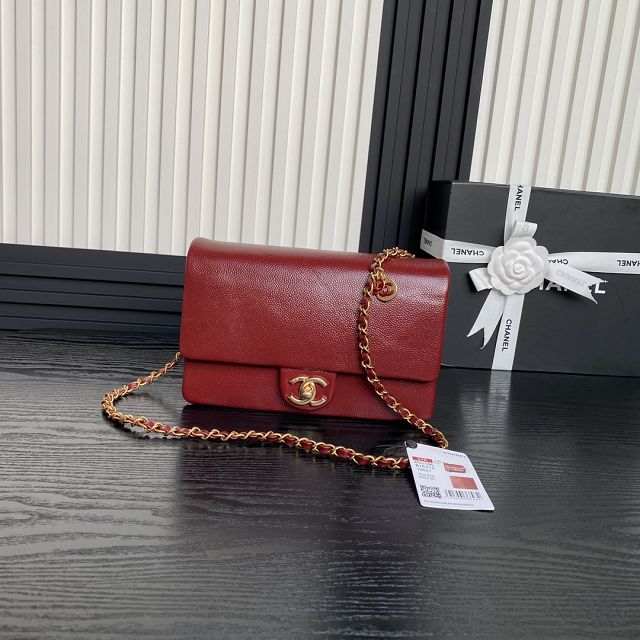 CC original grained calfskin small flap bag AS5186 red