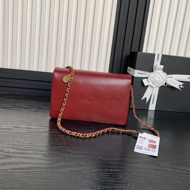 CC original grained calfskin small flap bag AS5186 red