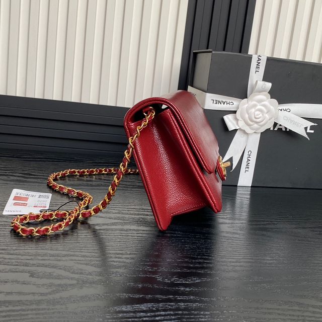 CC original grained calfskin small flap bag AS5186 red