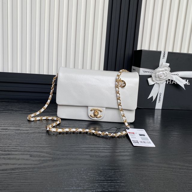 CC original grained calfskin small flap bag AS5186 white