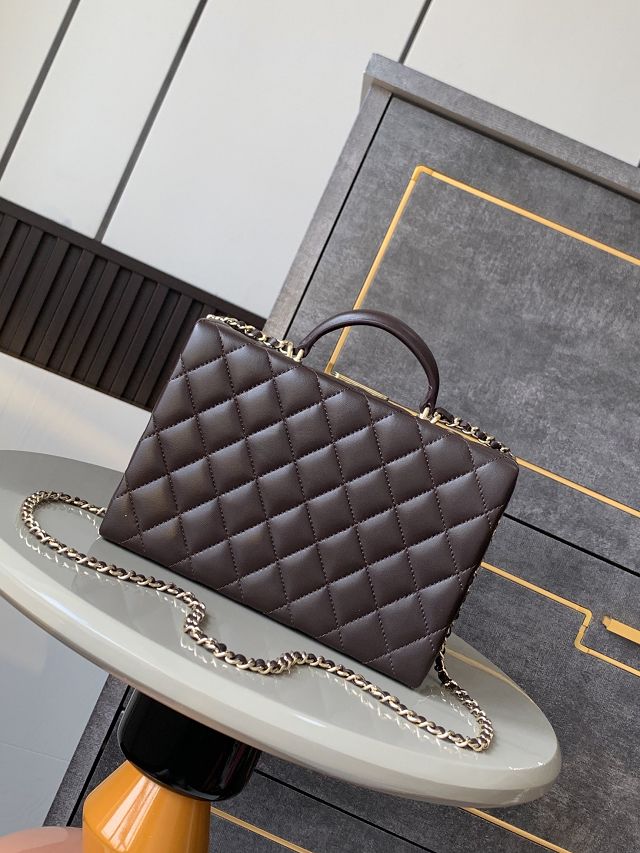 CC original lambskin box bag AS5168 dark brown