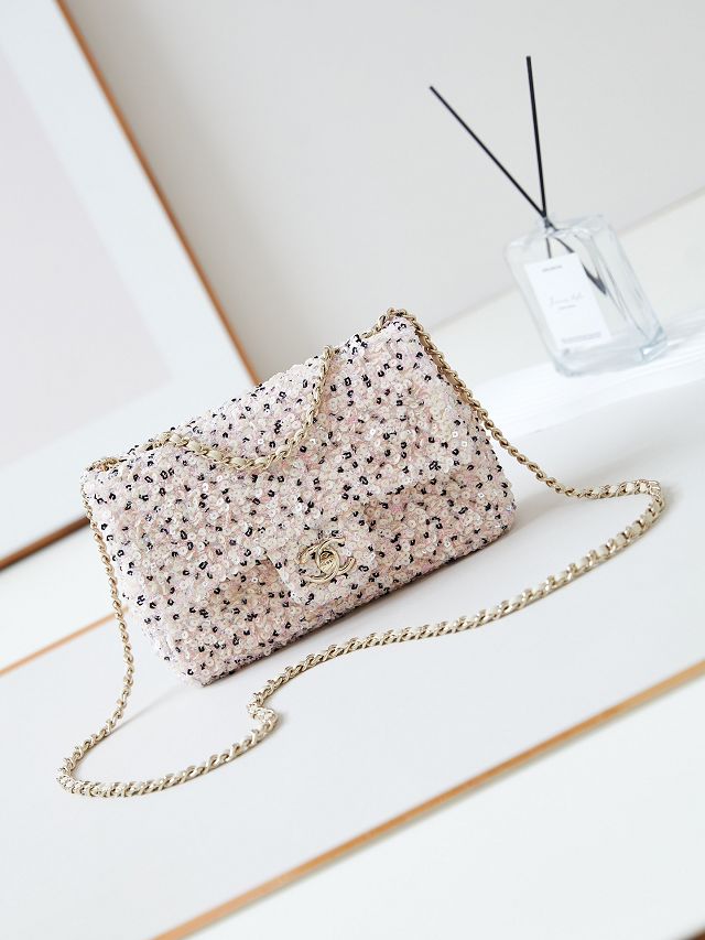 CC original sequins small flap bag AS4298 light pink