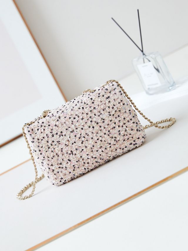 CC original sequins small flap bag AS4298 light pink