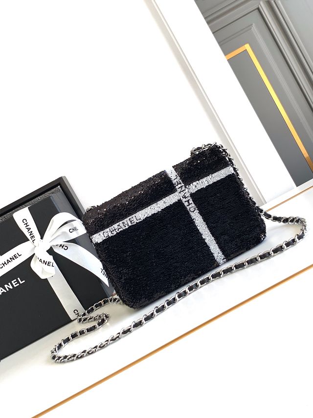 CC original sequins mini flap bag AS2090 black