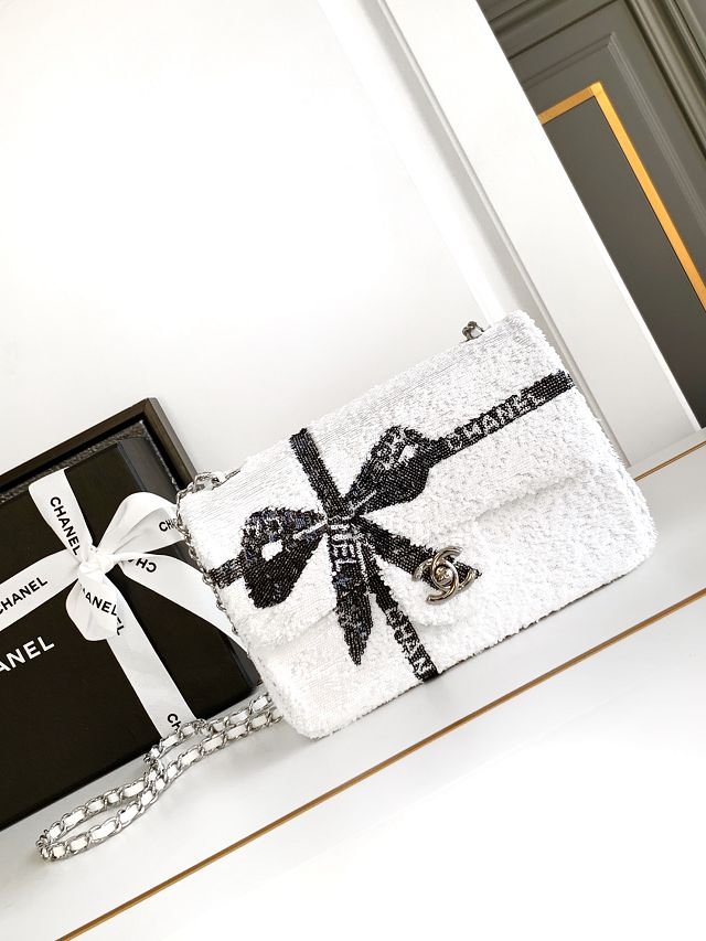 CC original sequins mini flap bag AS2090 white