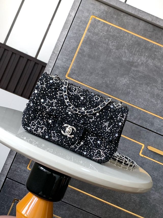 CC original sequins mini flap bag AS4561 black