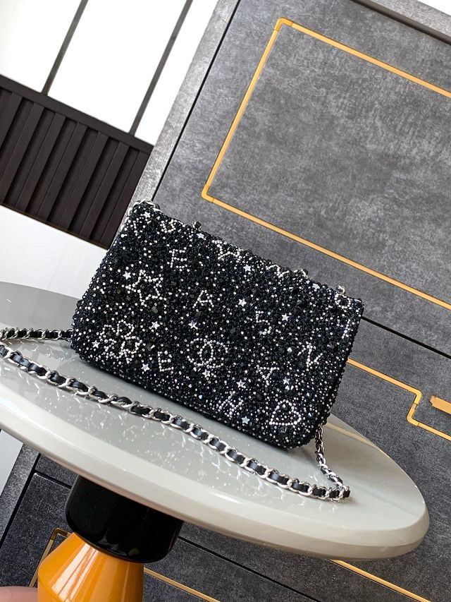 CC original sequins mini flap bag AS4561 black