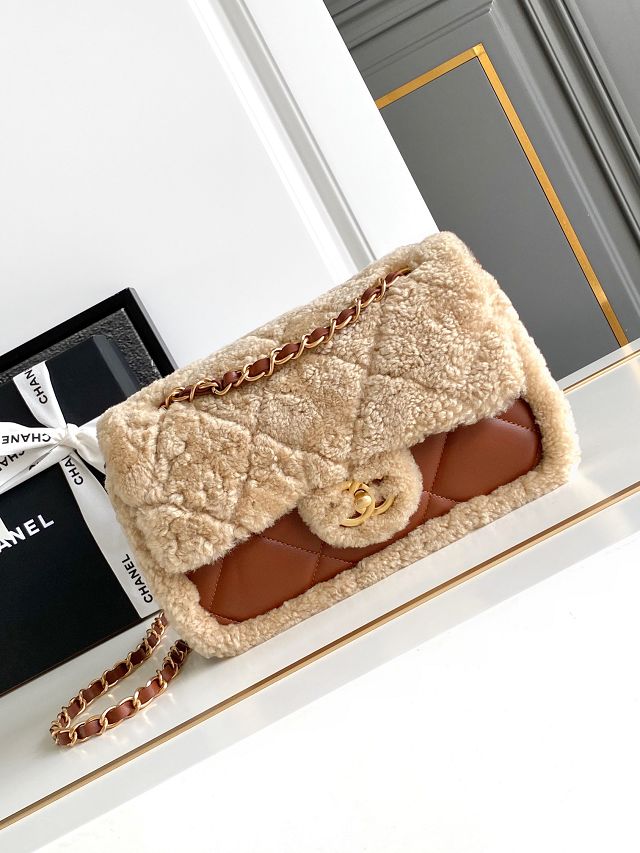 CC original shearling medium flap bag AS5149 beige