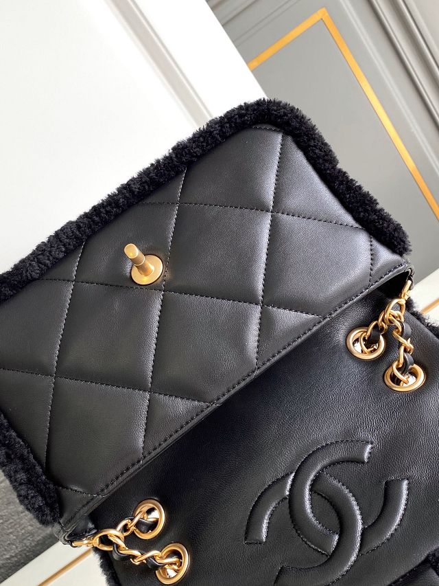 CC original shearling medium flap bag AS5149 black