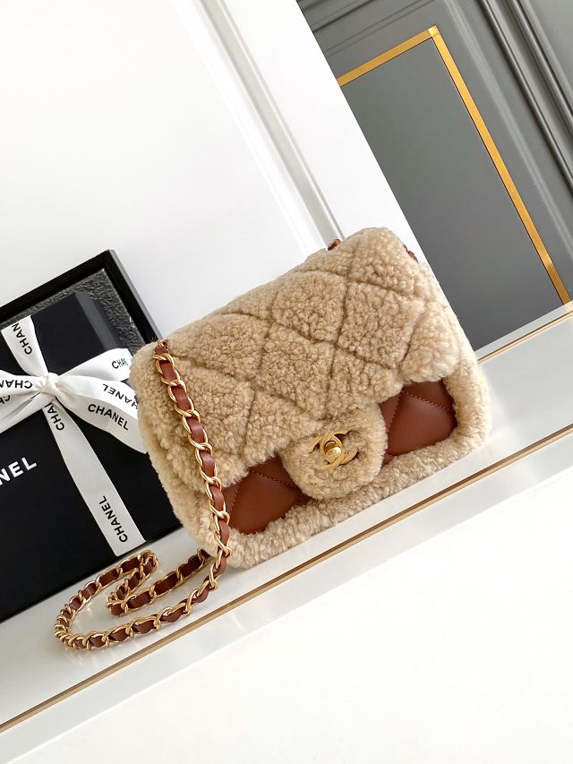 CC original shearling small flap bag AS5148 beige