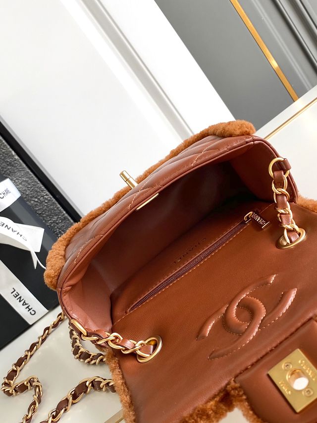 CC original shearling small flap bag AS5148 brown