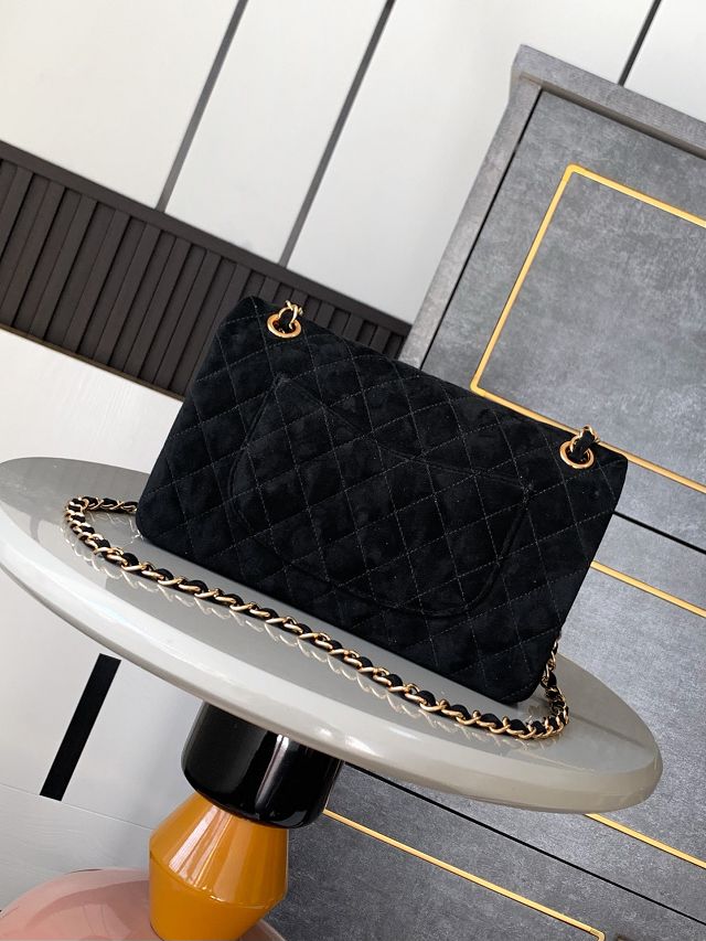 CC original suede calfskin medium flap bag A01112 black