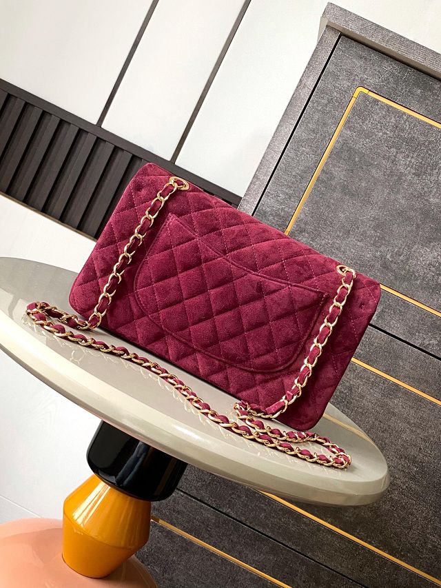 CC original suede calfskin medium flap bag A01112 bordeaux