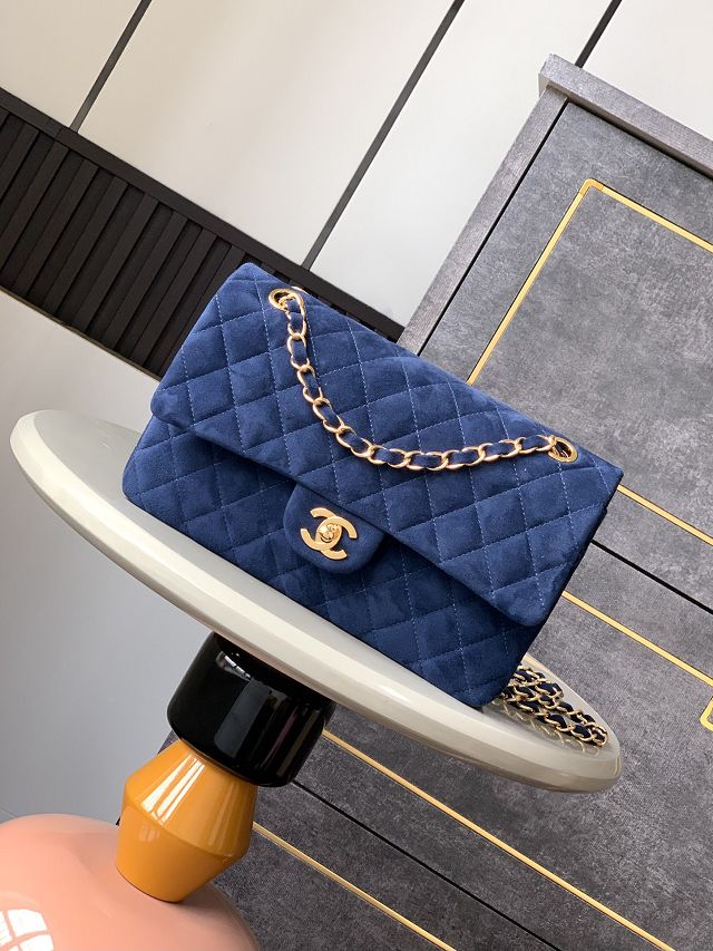 CC original suede calfskin medium flap bag A01112 navy blue