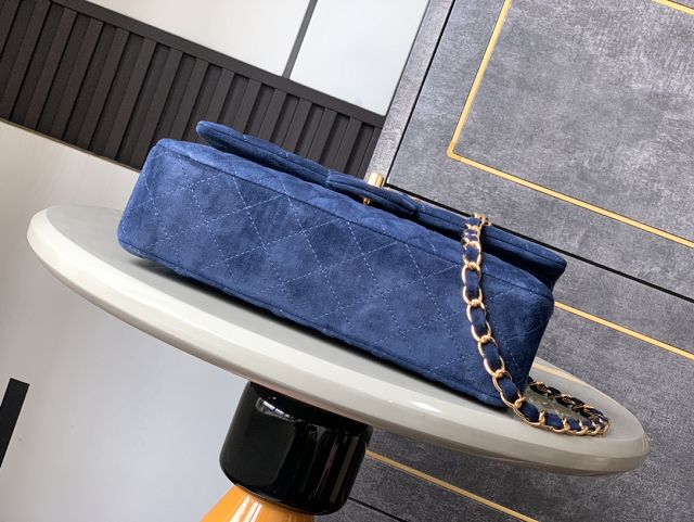 CC original suede calfskin medium flap bag A01112 navy blue