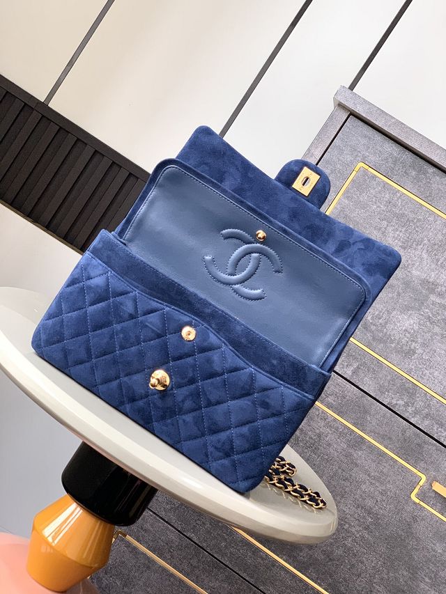 CC original suede calfskin medium flap bag A01112 navy blue