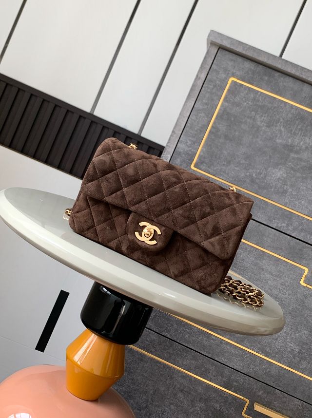 CC original suede calfskin mini flap bag A69900 dark coffee