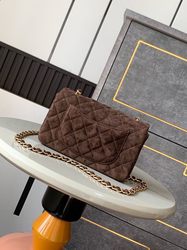 CC original suede calfskin mini flap bag A69900 dark coffee