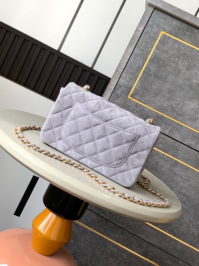 CC original suede calfskin mini flap bag A69900 grey