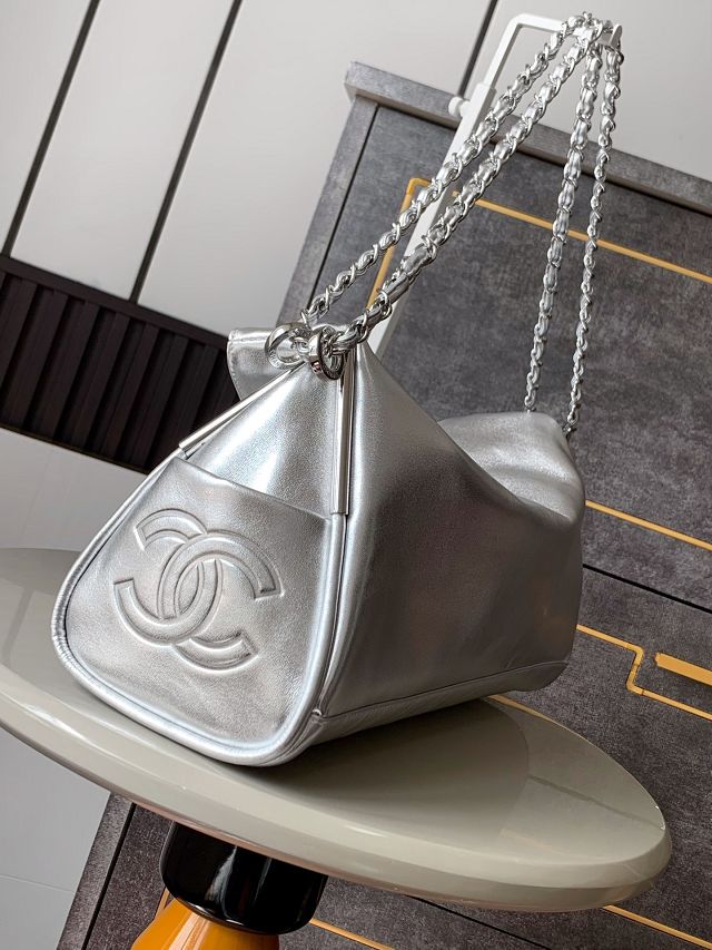 CC original calfskin large hobo bag AS5312 silver