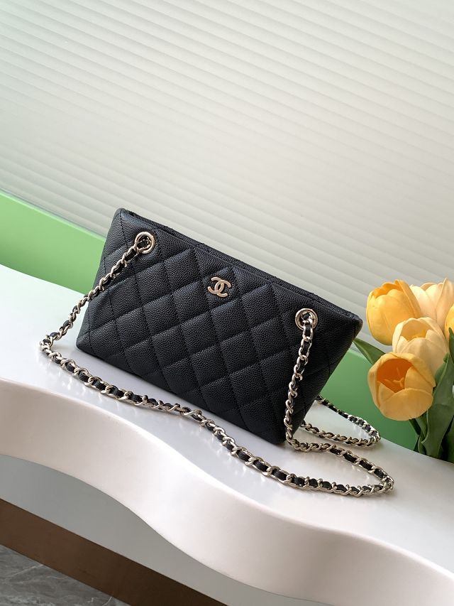 CC original grained calfskin clutch with chain AP4423 black