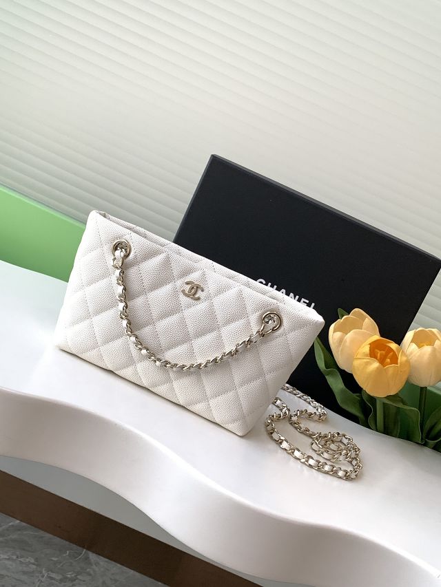 CC original grained calfskin clutch with chain AP4423 white