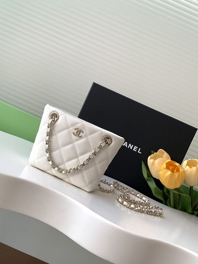 CC original grained calfskin mini clutch with chain AP4422 white