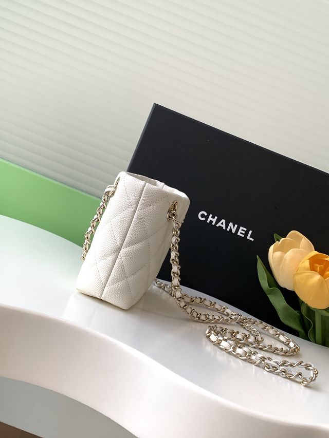 CC original grained calfskin mini clutch with chain AP4422 white