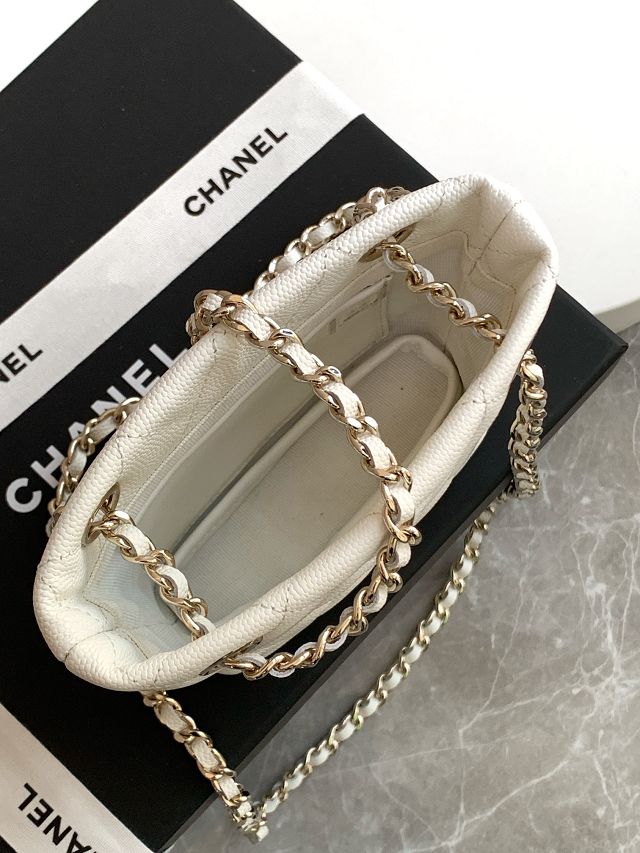 CC original grained calfskin mini clutch with chain AP4422 white