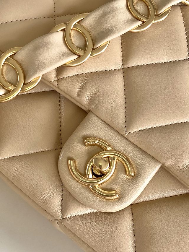 CC original lambskin small flap bag AS5174 beige