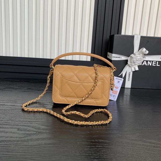 CC original grained calfskin mini flap bag AS5164 apricot