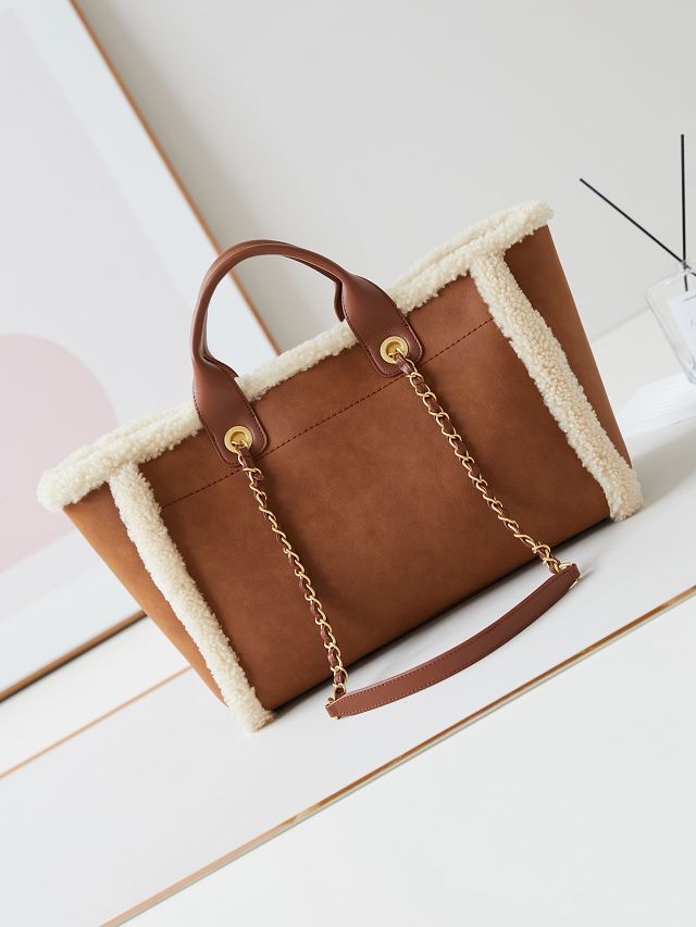 CC original suede&shearling small shopping bag AS3257 brown