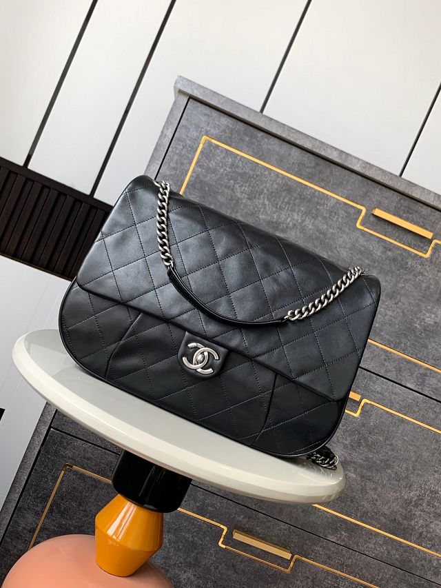 CC original calfskin large flap bag AS6058 black