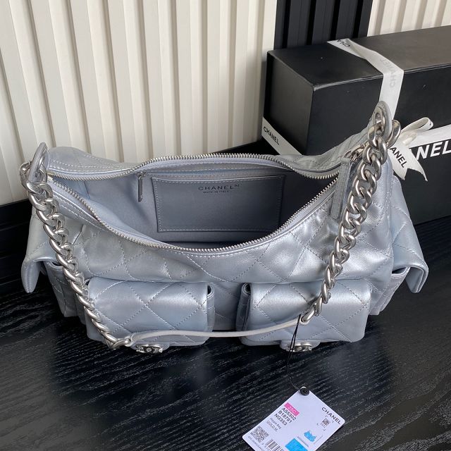 CC original lambskin maxi hobo bag AS5302 silver