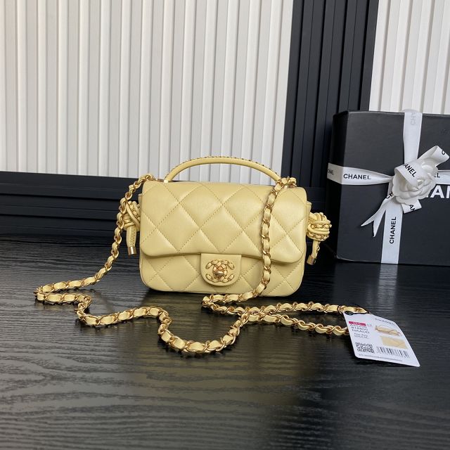 CC original lambskin mini top handle flap bag AS5298 yellow