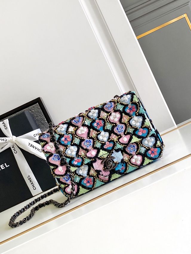 CC original sequins mini flap bag AS2090 black