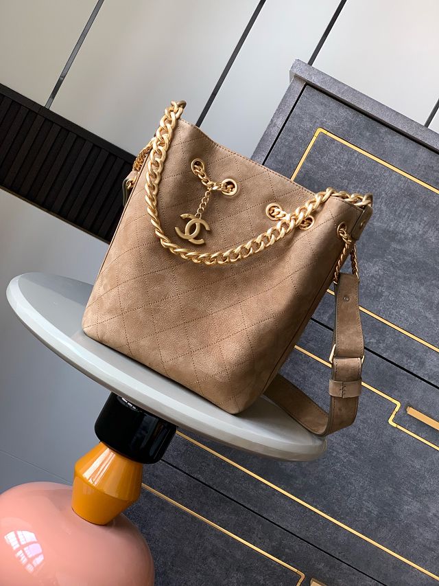 CC original suede calfskin small hobo bag AS5167 coffee