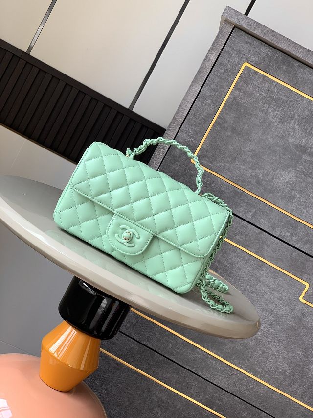 CC original lambskin mini top handle flap bag AS5243 green