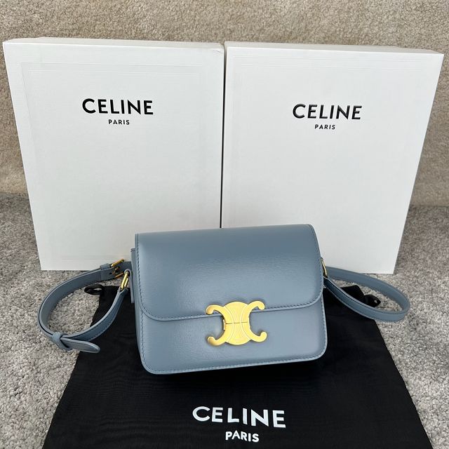 Celine original calfskin small triomphe bag 188423 blue grey