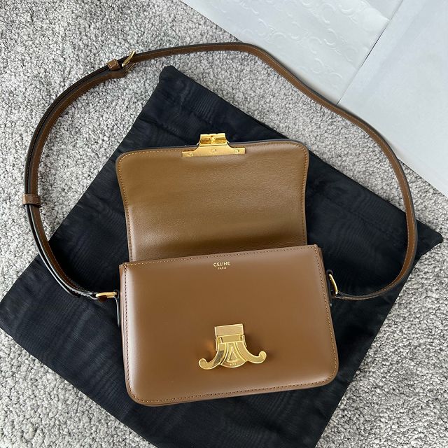 Celine original calfskin small triomphe bag 188423 dark brown