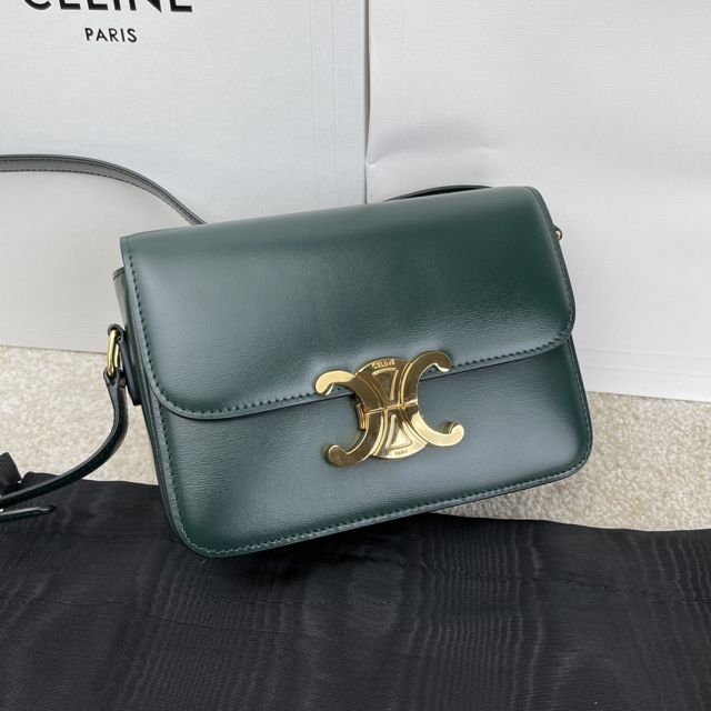 Celine original calfskin small triomphe bag 188423 dark green