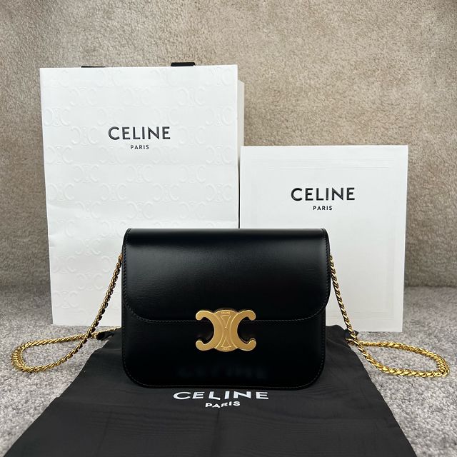 Celine original calfskin small triomphe chain bag 113583 black