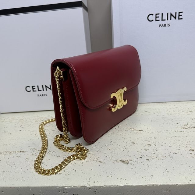 Celine original calfskin small triomphe chain bag 113583 burgundy