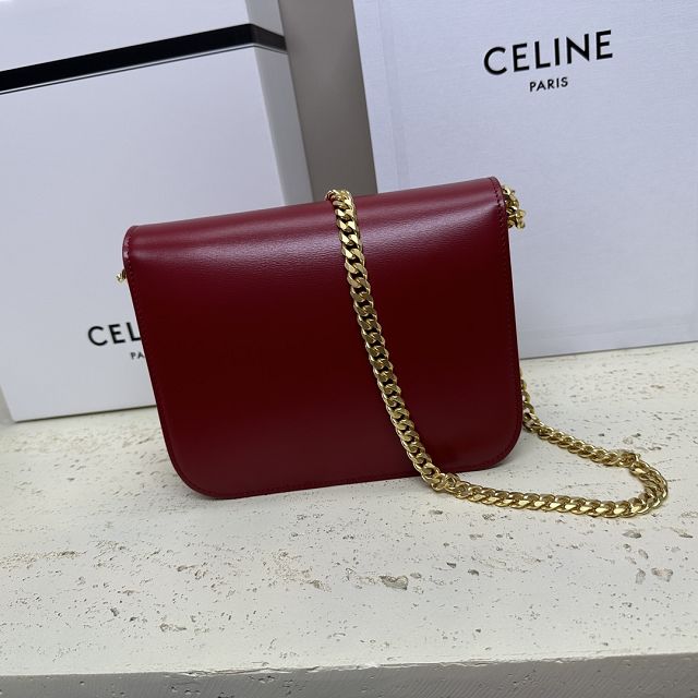 Celine original calfskin small triomphe chain bag 113583 burgundy